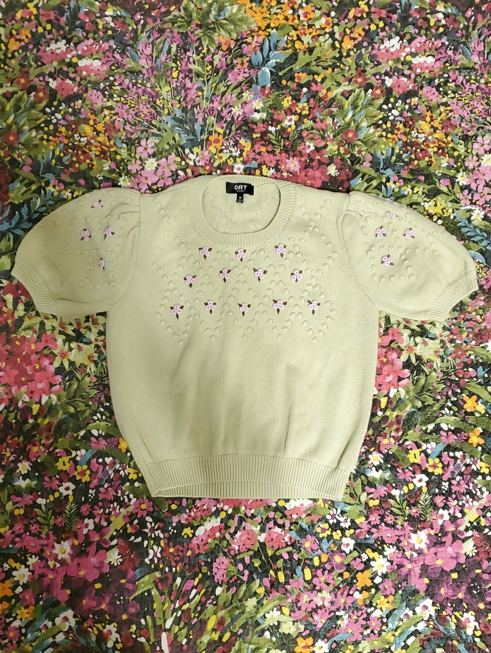 OAT new york mint/pistachio green cotton knit sweater top size M